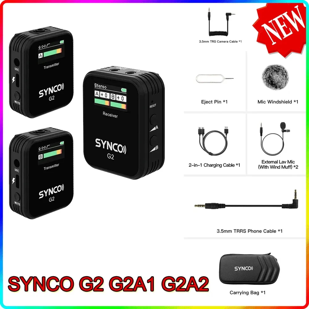 Microphones SYNCO G2 G2A1 G2A2 2.4GHz Wireless Lavalier Microphone System for DSLR Mirrorless Camera Smartphone Camcorder Audio PK G1A1 G1A2