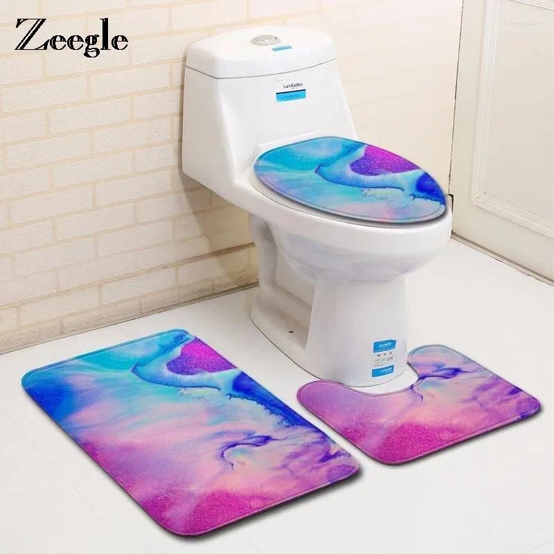 Badmatten Zeegle 3pcs Badezimmer Matte Set Toiletten Teppich Farbe Sand Anti Slip Flanell Nicht-Silp-Boden