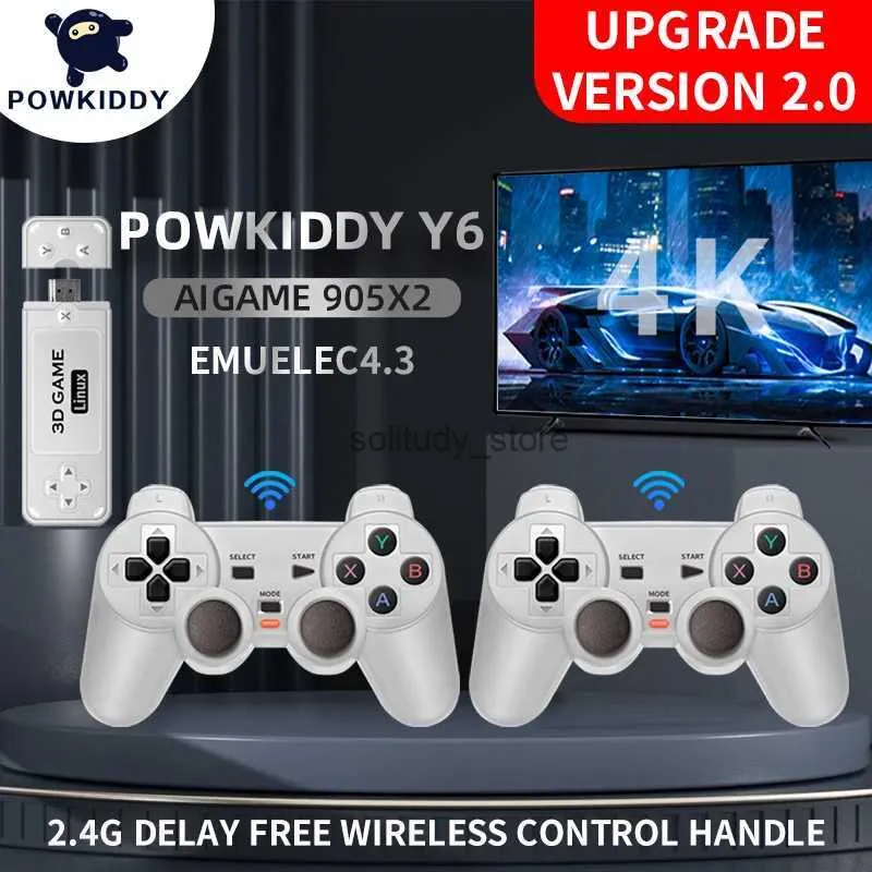 Contrôleurs de jeu joysticks powkiddy y6 2.4g wireless jeu TV Stick Retro 1 Home 4K HD Console de jeu vidéo portable prend en charge le multijoueur 10000 jeux Q240407