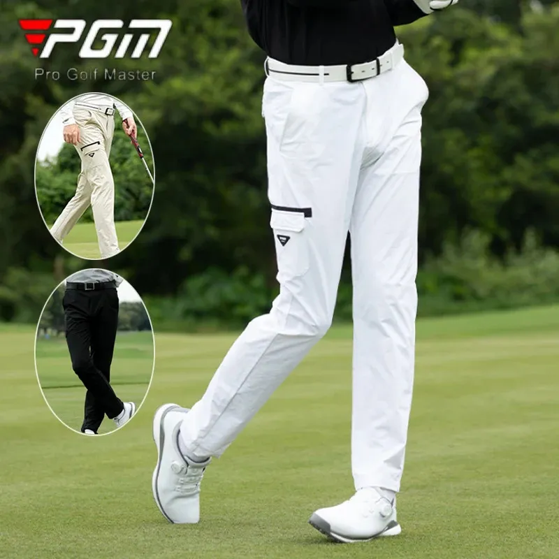 PGM Mężczyźni oddychają proste spodnie Mężczyzna Mid Preist Golf Cargo Cargo Men Men Big Pocket Outdoor Spants Casual Długie spodnie 2xs-3xl 240326