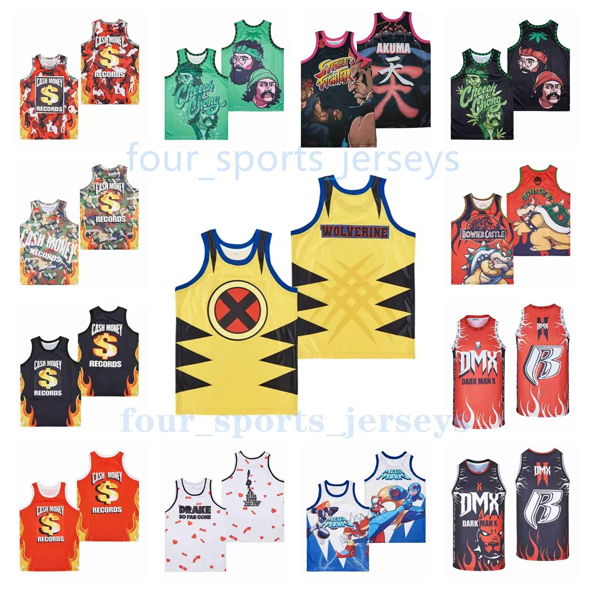 Street Fighter NCAA Movie Basketball Jerseys Akuma Bowser King Koopa Cash Money Records Cheech and Chong Broccoli City Megaman tak daleko odszedł Wolverine Dmx Flesh