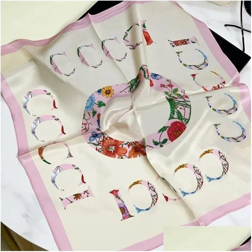 Scarves Fashion Silk Scarf Designer Flower Letter Print Head Womens Bag Ribbons Summer Scarfs Classic Squares Lady Headscarf Drop De Dhlqu