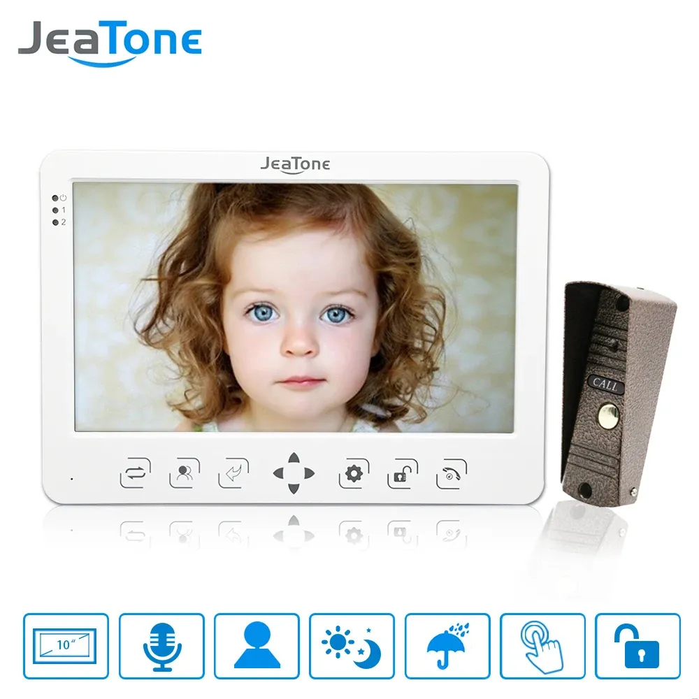 Gegensprechanlage Jeatone Video Intercom im Privathaus 10 Zoll Bildschirm HD Video Türklingel 110 ° Weitansichtswinkel IP65 Wasserdichtem Schutz