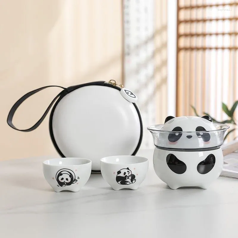 Teaware Sets Cute Panda Ceramic Travel Tea Set Handmade Easy Clean Matcha Tool Stand Kit Bowl Gift Outdoor Portability Accessorie