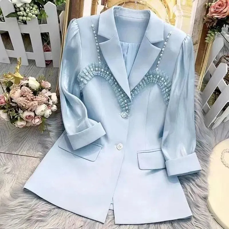 Terno feminino Menino Blazer Jaqueta 2024 Primavera Summer Moda de moda preto Belas plissadas Slim Casual Office Blazers feminino Outwear Tops Ladies