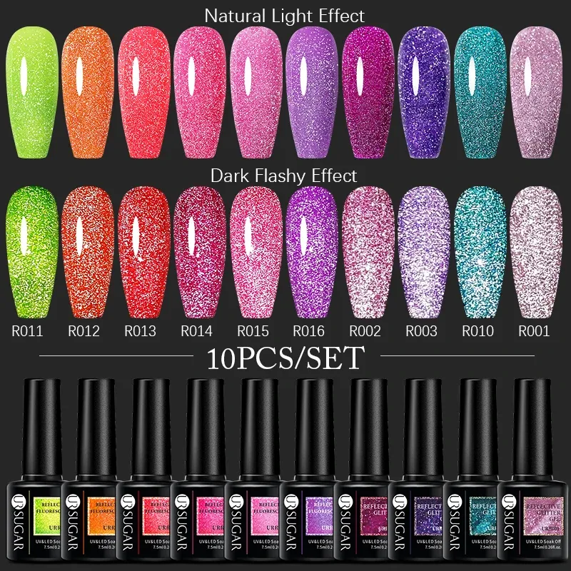 KITS Ur Sugar 10pcs Gel riflettente Gel Policone Set inverno fluorescente fluminoso semi permanente UV a LED Gel Manicure Nail arnish