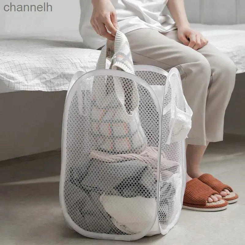 Корзины для хранения корзины складной прачечной, используемый для грязной одежды для ванной комнаты сетчатой сетчатой сумки для хранения.