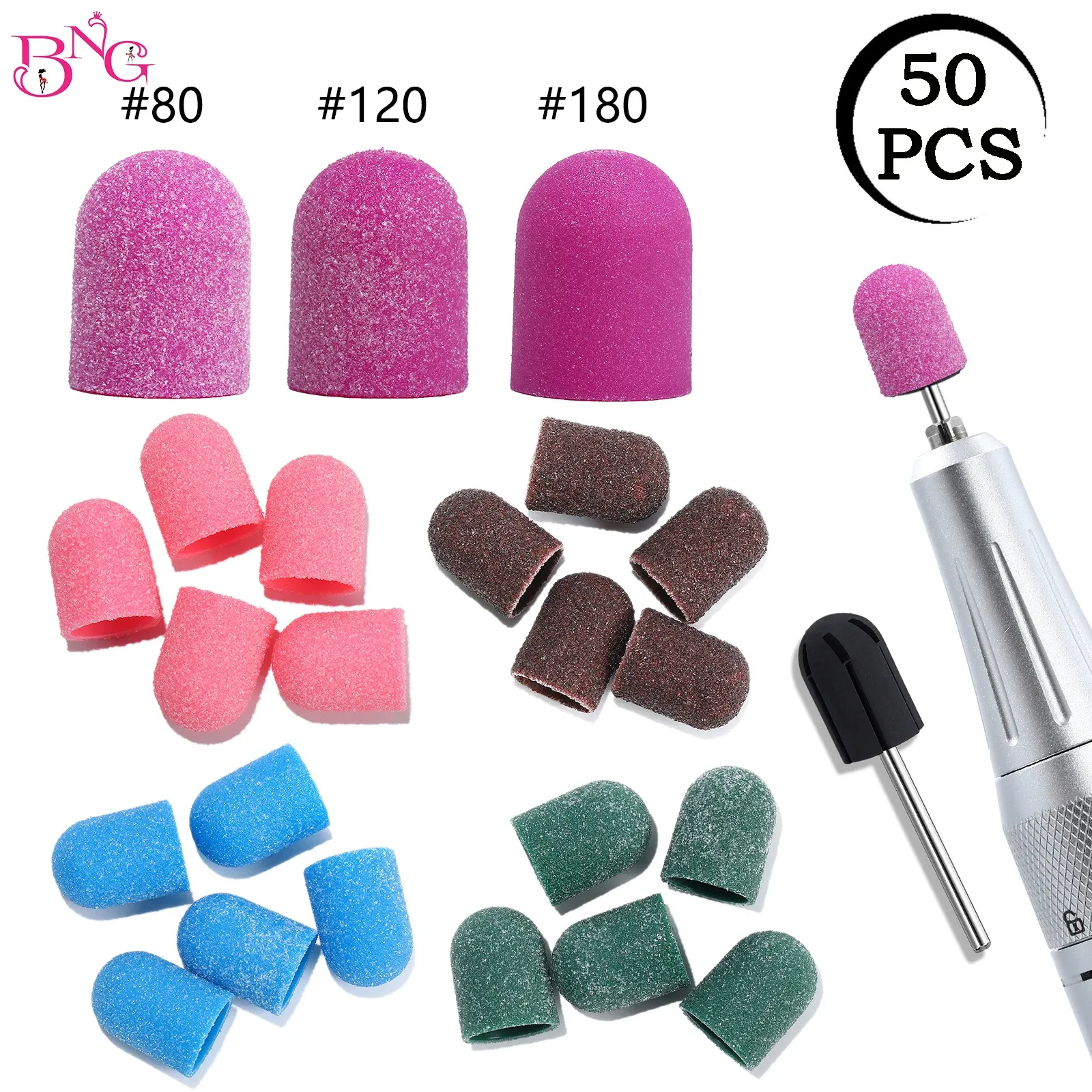 Kits 50pcs / Set Rubber Panding Bloc Blocs Nail Panding Cap Pédicure Coins de sable Polirure Bloc Foot Cuticule Reprendre l'outil avec du caoutchouc