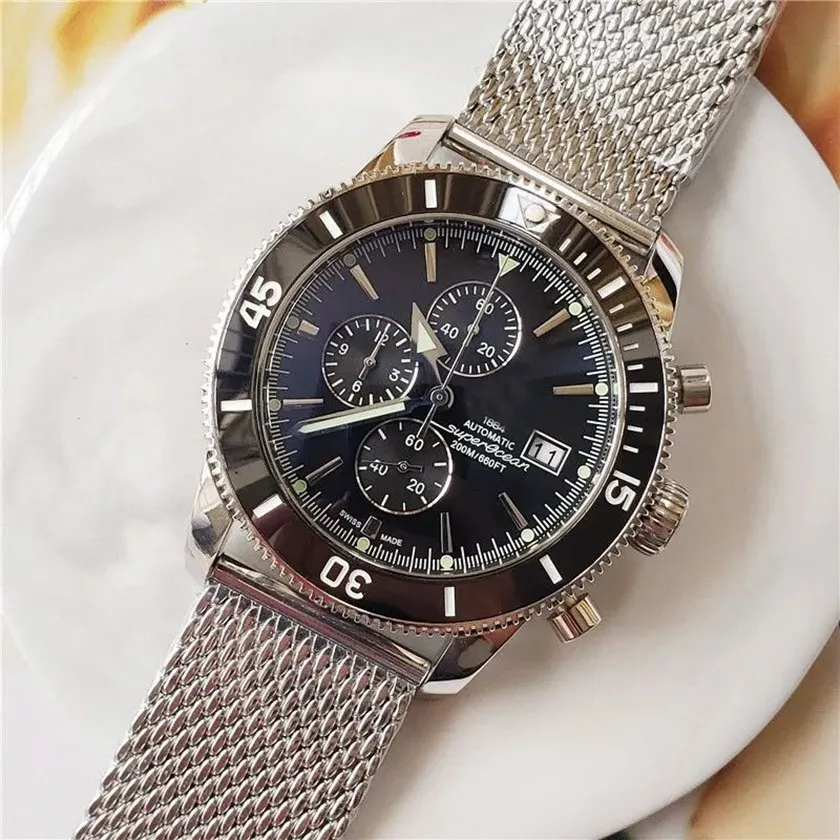 U1 Top-Grade AAA Bretilling Super-Ozeaner Heritage Männer Uhr Automatisch mechanisch voll funktionsfähige hochwertige Quarz Edelstahl-Stahlgurt Sapphire Glas Armbanduhr J11