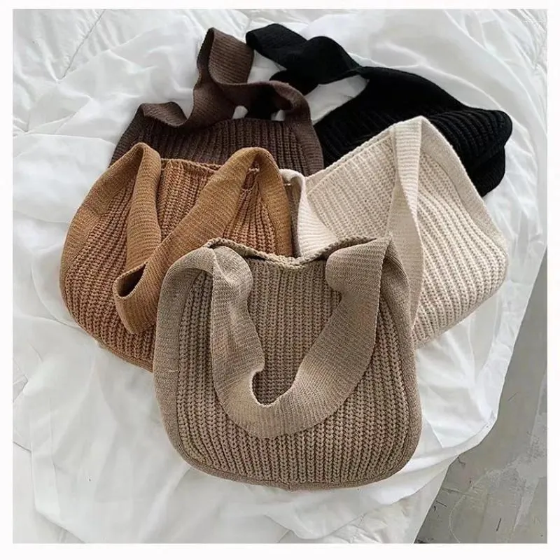 Totes Japanese-style Knitted Bag Female Autumn Winter Style Ins Wool Woven Shoulder Large-capacity Handbag