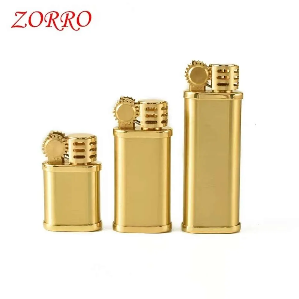 ZORRO Brass Retro Small Creative Mini Medium Length Kerosene Lighter Portable Grinding Wheel Igniter Windproof Lighters Gadgets