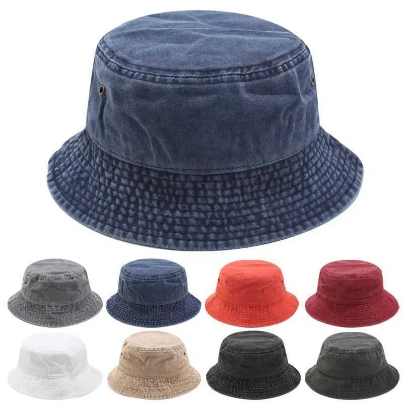 Bélleurs de chapeaux à bord large 2022 Nouveau pêcheur chapeau panama denim en plein air et femmes coton lavage de mode hip hop gorros bob q240403