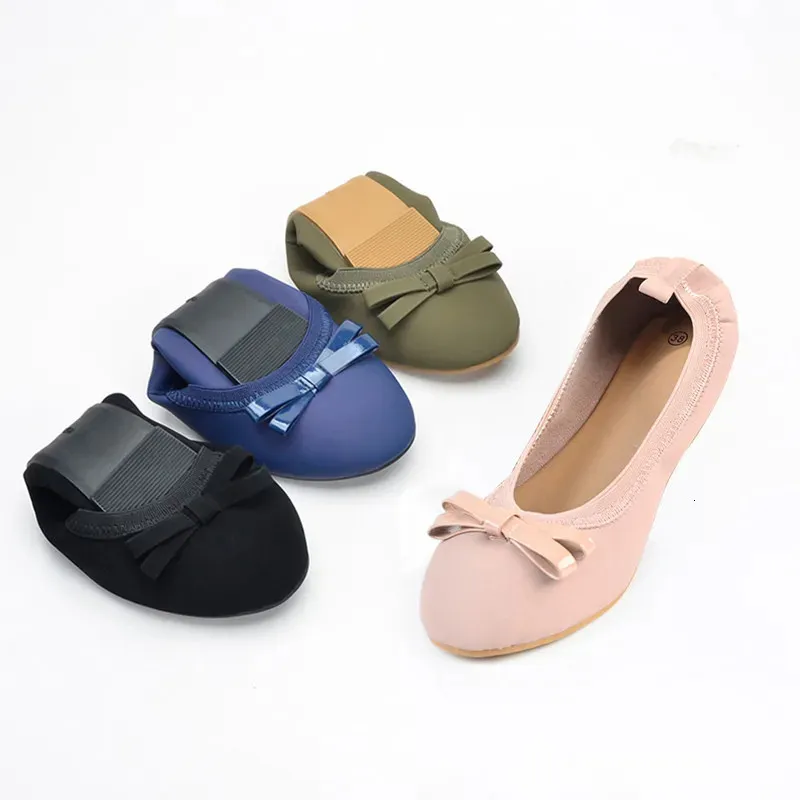 Bowtie Flats Shoe Luxury Brand Foldbar Ballet Woman Fashion Shallow Boat Shoes Slip On Loafers Mocasines Mujer 240329