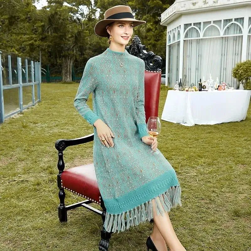 Elegant Knit Sweater Dress for Women - Full Sleeve, O-Neck, Stretchy, Slim Fit