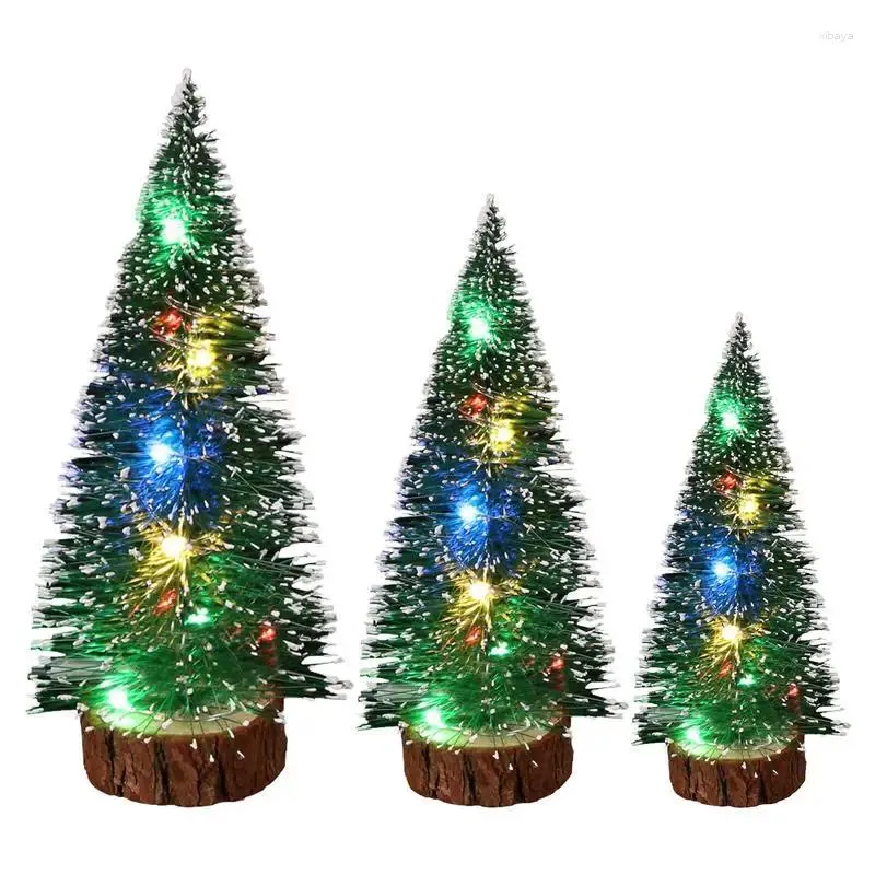 Christmas Decorations Tree Ornaments 3pcs LED Miniature Desktop Ornament For Bedroom Bookshelf Garden Kids Room Dorm And More