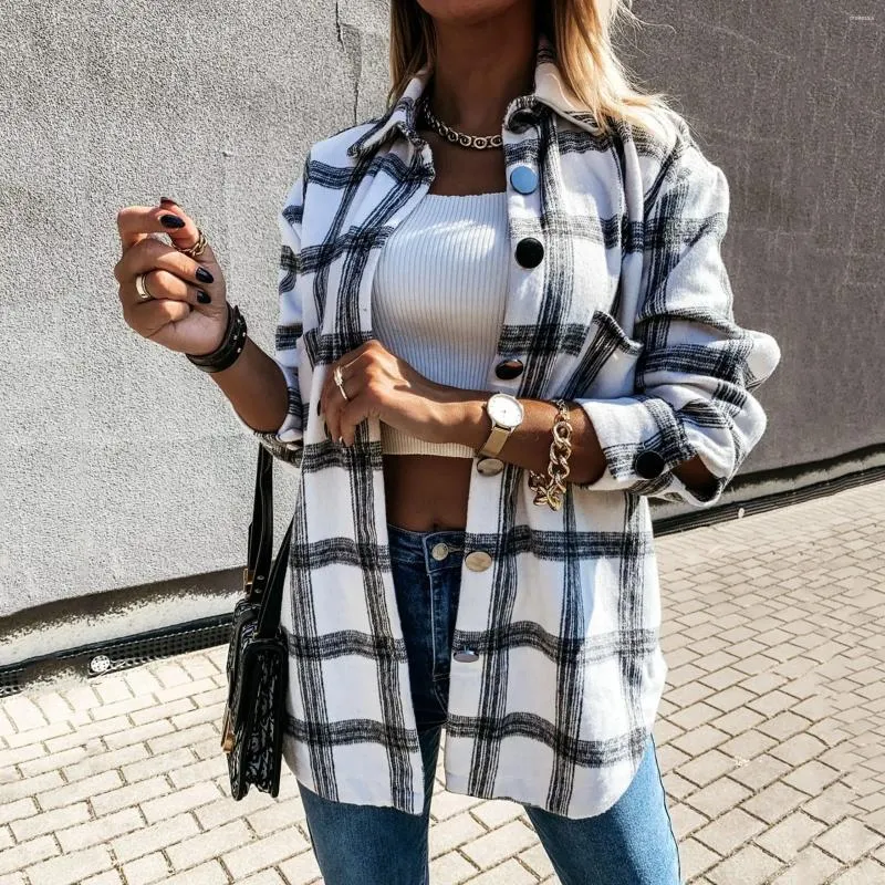 Blouses pour femmes Plaid d'hiver automne imprimé lâche Casual rétro à manches longues à manches longues veste de pluie claire veste femmes vêtements mignons pour plus de 50