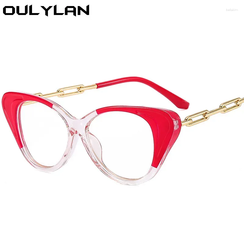 Sunglasses Frames Oulylan Fashion Anti Blue Light Eyeglasses Women Sexy Cat Eye Glasses Frame Vintage Colorblock Decorative Fake Spectacles