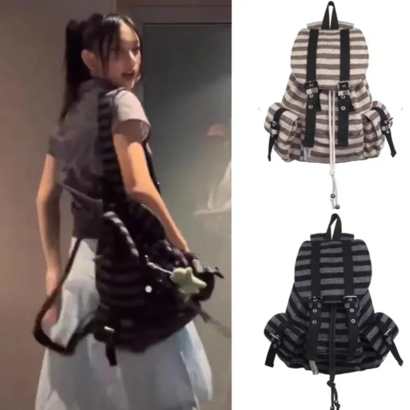 Japanese and Korean Striped Casual backpack for women with