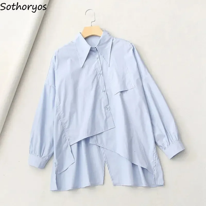 Shirts Women Asymmetrical S4XL Daily Design Korean Style Casual Allmatch Simple Spring Harajuku Elegant Trendy Solid Students 240407