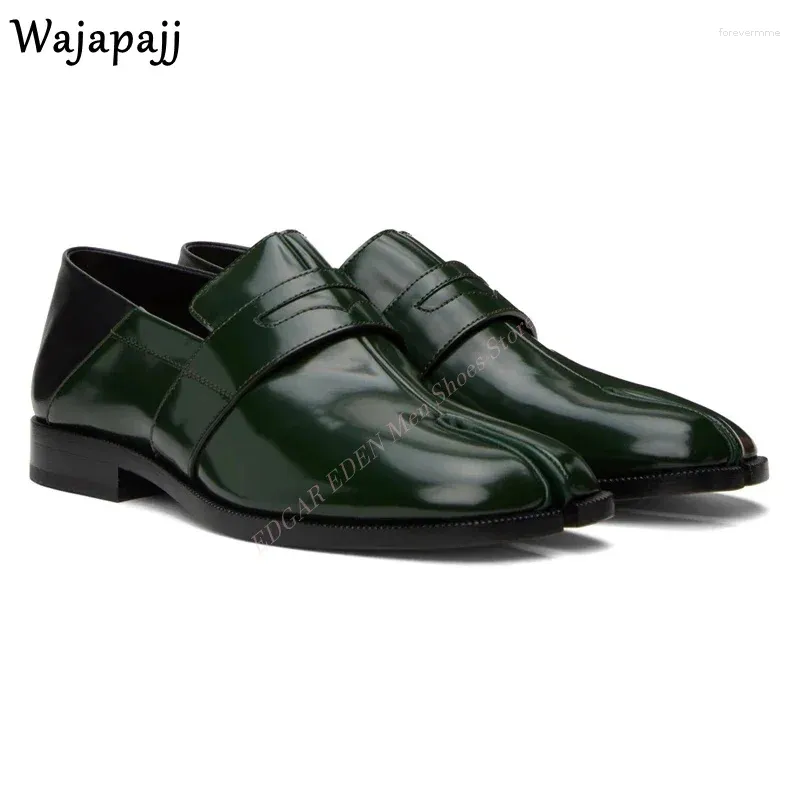 Casual Shoes Stylist Split Toe Cattlehide Genuine Leather Men's Slip On Green Black Brown Fashion Male Dress Tabi