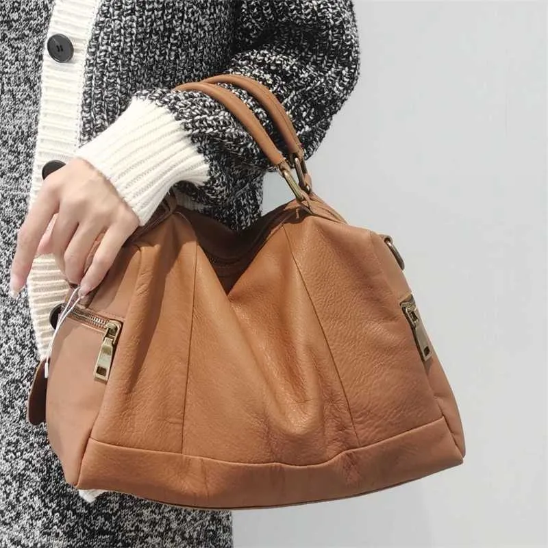 Lady Boston Bags Autumn Winter Leather Women's Bag Top Layer Cowhide Handbagシングルショルダー斜め崩壊