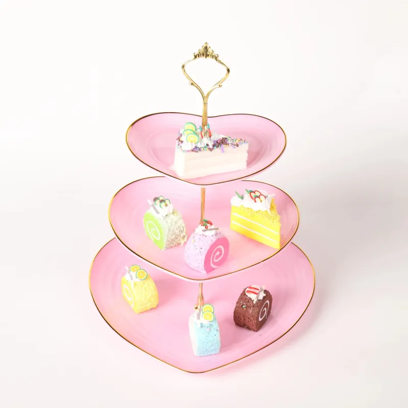 Party Levering Plastic 3-laags dienbladhouder Dessert Cupcake voor feestjes bruiloften kaarslichtdiners (harten)