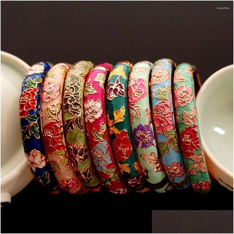 Bangle Peony Flower Chinese Filigree Cloisonne Enamel Traditional Handicraft Ethnic Bangles For Women Accessory Fashion Jewelry Drop Dhqo9