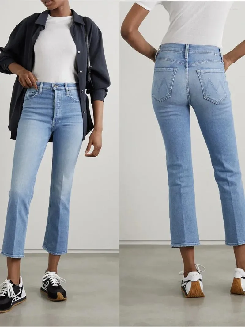 Jeans para mujeres para damas 2024 Pantalones de mezclilla de tobillo retro de moda de calcetín de cintura alta