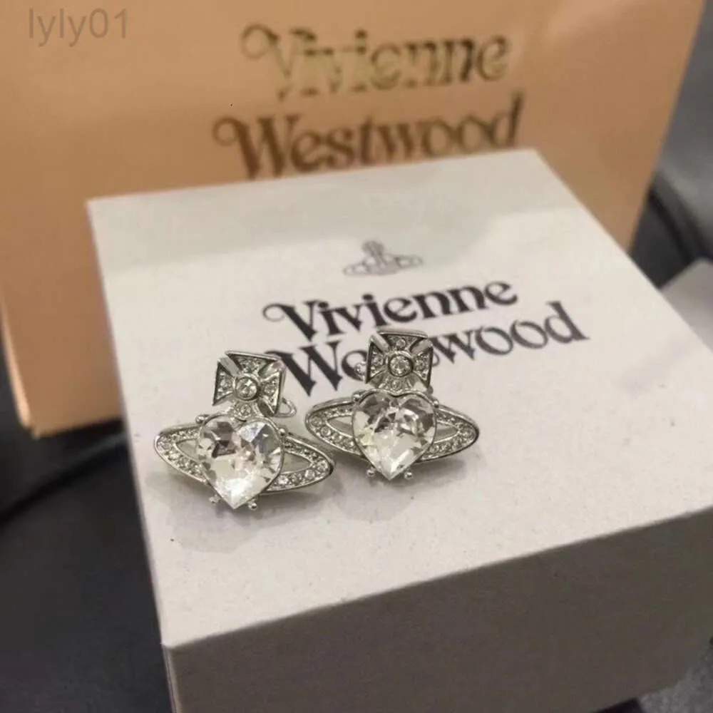 Designer viviane westwood Jewelry Empress Dowager Saturns Love Zircon Sparkling Diamond Earrings Small and Popular Design Light Luxury and Sweet Earrings Popular