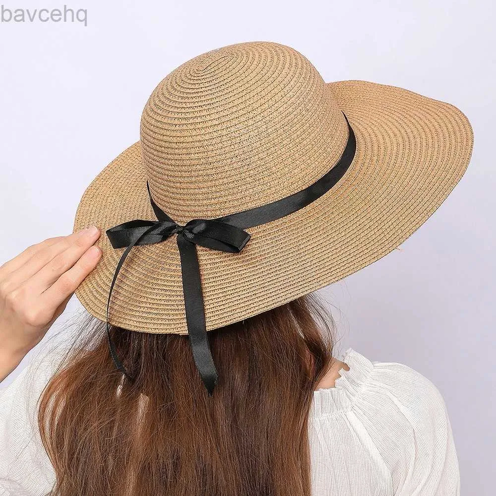 Chapéus de aba larga Chapéus de balde de verão simples Papirus natural chapéus de soldado ladras ladras casuais larga fita fita disquete menina menina ao ar livre chapéus de praia 240407