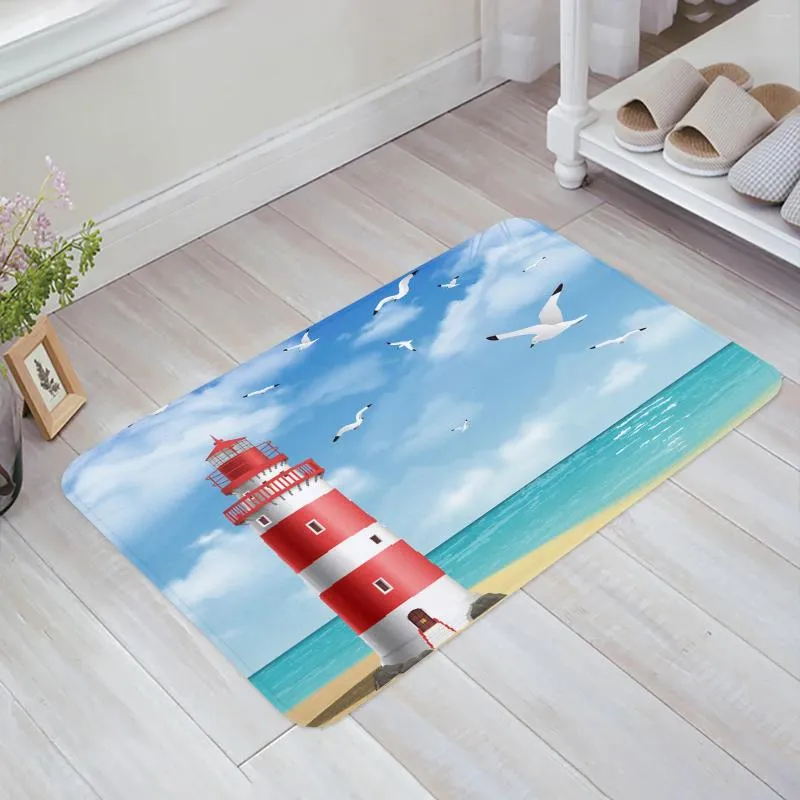 Teppiche Leuchtturm Strand Möwe Floor Matte Eingangstür Wohnzimmer Küchenteppich nicht rutschfest
