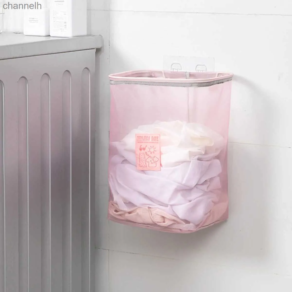 Kosze do przechowywania 1 montowany na ścianie kosz na pralnię nylonową siatkę składany brudny ubrania