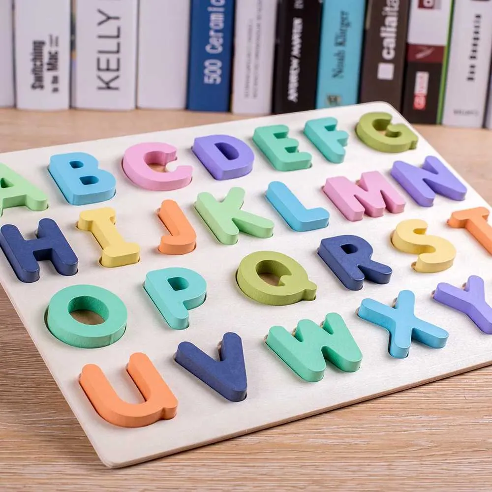 Wooden Number & Alphabet Puzzle - 3D Shape Sorting for Early Learning ...