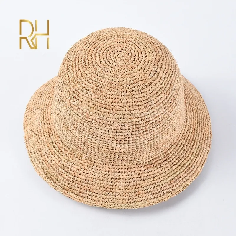 Raffia Straw Bucket Hat for Women Handmade Crochet Floppy  display picture 1
