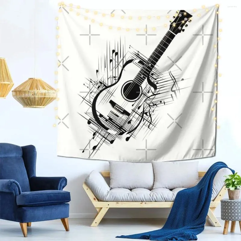 Tapestries Ink Line Acoustic Guitar Wall Decor Tapestry Vintage Bedroom Perfect Gift Polyester Bright Color