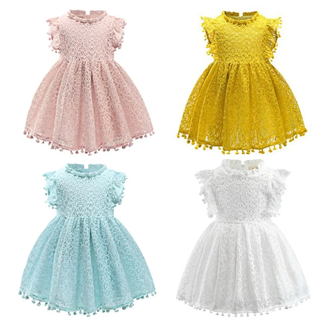 Kids Girls Princess Dresses 4 Design Hollow Solid Tassel Lace Dress Invisible Zipper Dress Girls Party Peform Costume 27T4086421