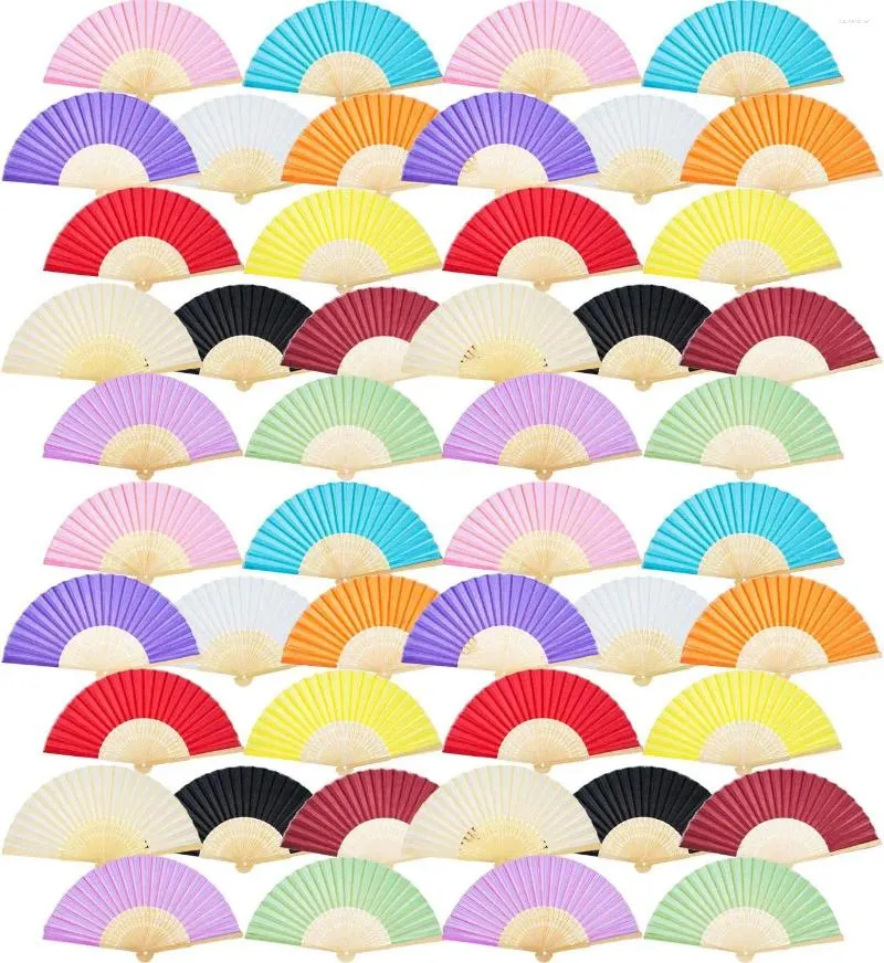 Decorative Figurines Chinese Foldable Solid-colored Silk Fan Portable Single-sided Bamboo Cloth Fans For Birthday Party Wedding Decor Gift