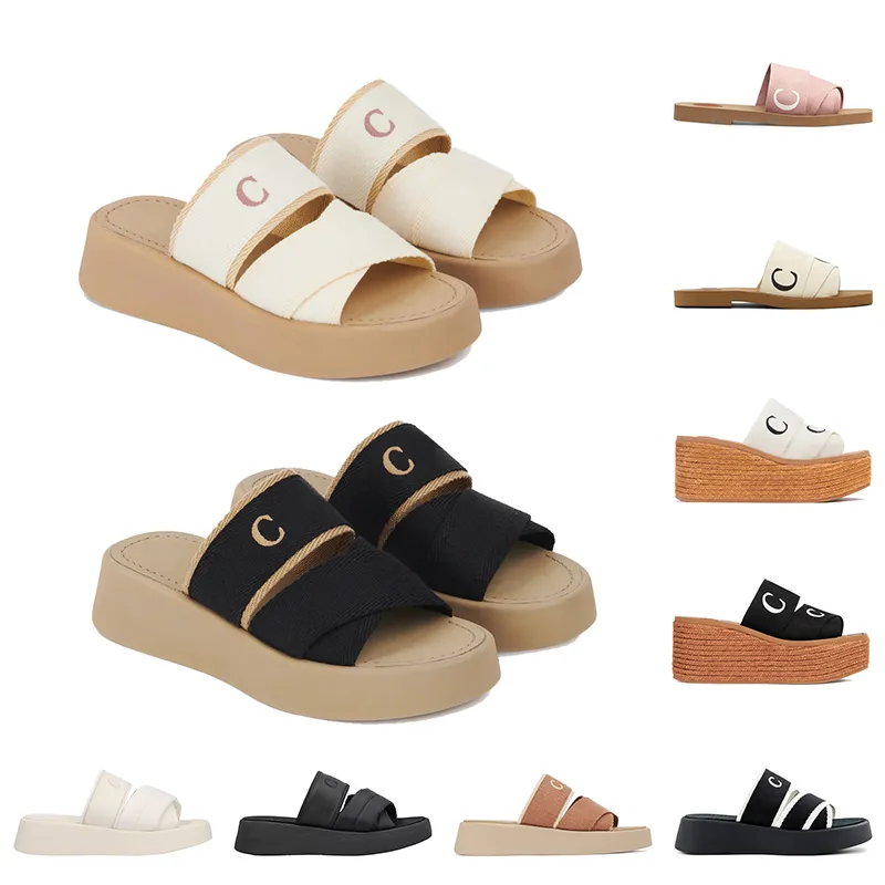 Luxury Linen Designer Chloe Sandals Platform Mila Slides Women Flat Woody Mule Slippers Wedge Espadrille Pink Beige Low Heels Sandale【code ：L】Shoes