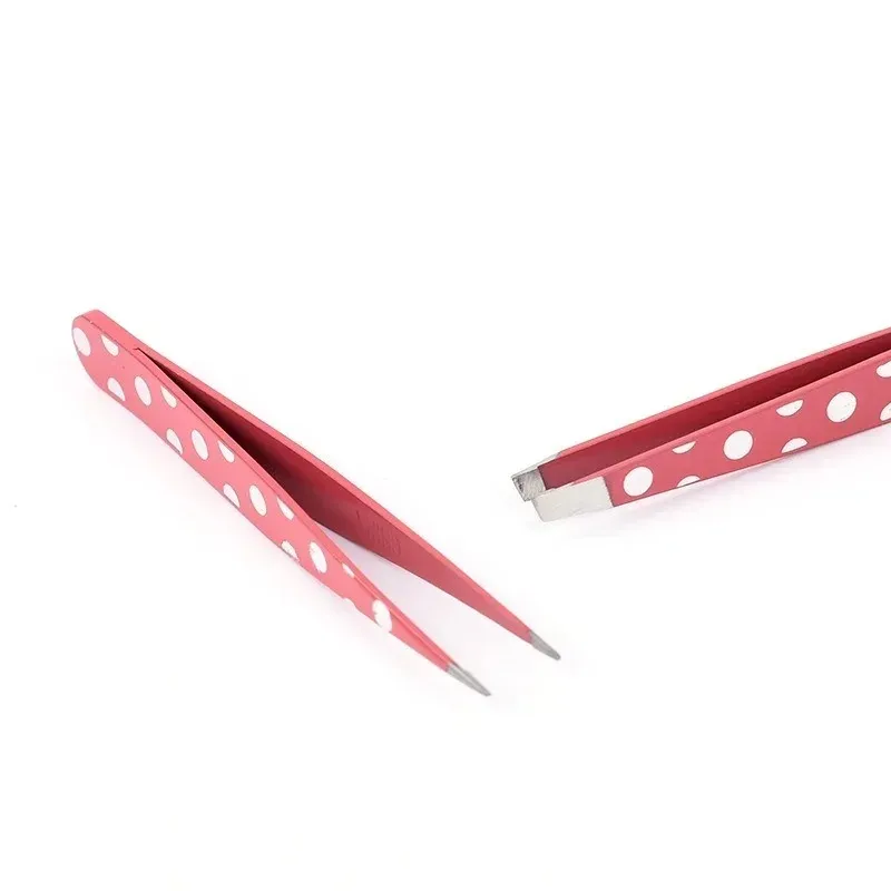 2024 2 -stks Herenverwijdering Tweezers roestvrij staal wenkbrauwclips mini roze stippen schuine platte puntpunt oog wenkbrauw make -up schoonheid gereedschap set voor haar