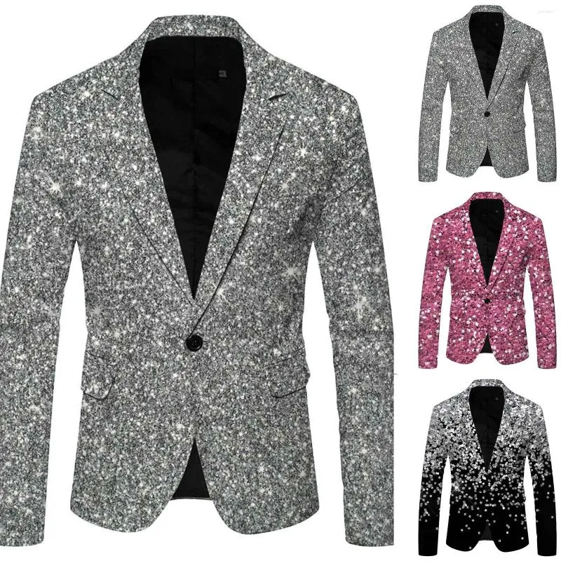 Costumes masculins 3D Sequin Suit imprimé Bouton de revers de poche Style Up Four Wedding