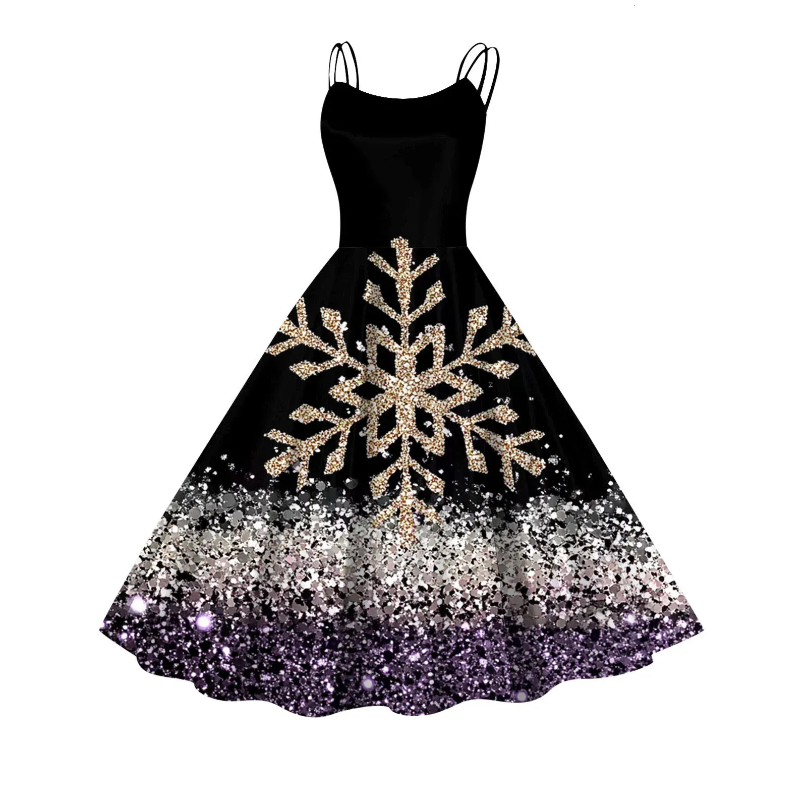 Vintage Pleated Swing Hem Christmas party dress - Cute Printed Sleeveless Suspender Fit for Women - Perfect for Winter Christmas (Style 241107)