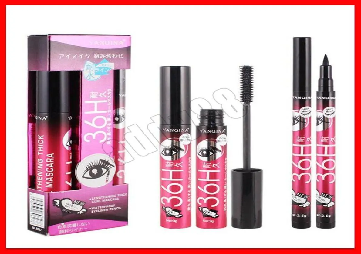 2019 oogmake -up yanqina 36H waterdichte zwarte mascara eyeliner potlood 3d zijden vezel wimper dikke mascara ogen lash extensie schoonheid7825683