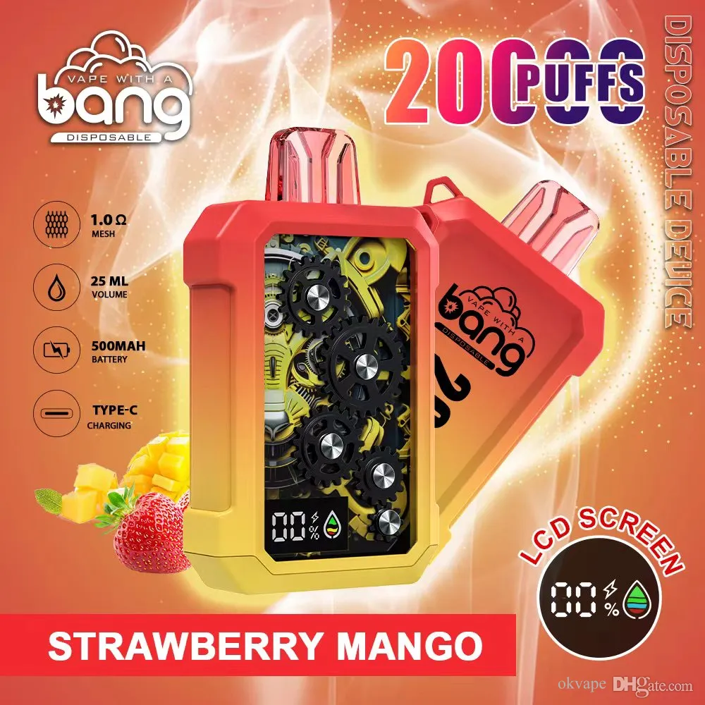 Bang 20000 Puffs LCD Screen Disposable Electronic Cigarettes Puff 20k Vape 0% 2% 3% 5% 25ml Prefilled Pod 500mah Rechargeable Battery 12 Flavors Pen