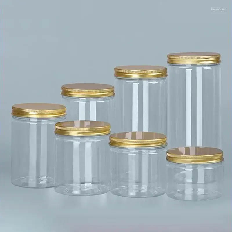 Storage Bottles Round Clear Grain Cookie Kitchen Container Wide Jars Sealed Bottle Aluminum 80-500ml Can Candy Plastic Cap Mouth