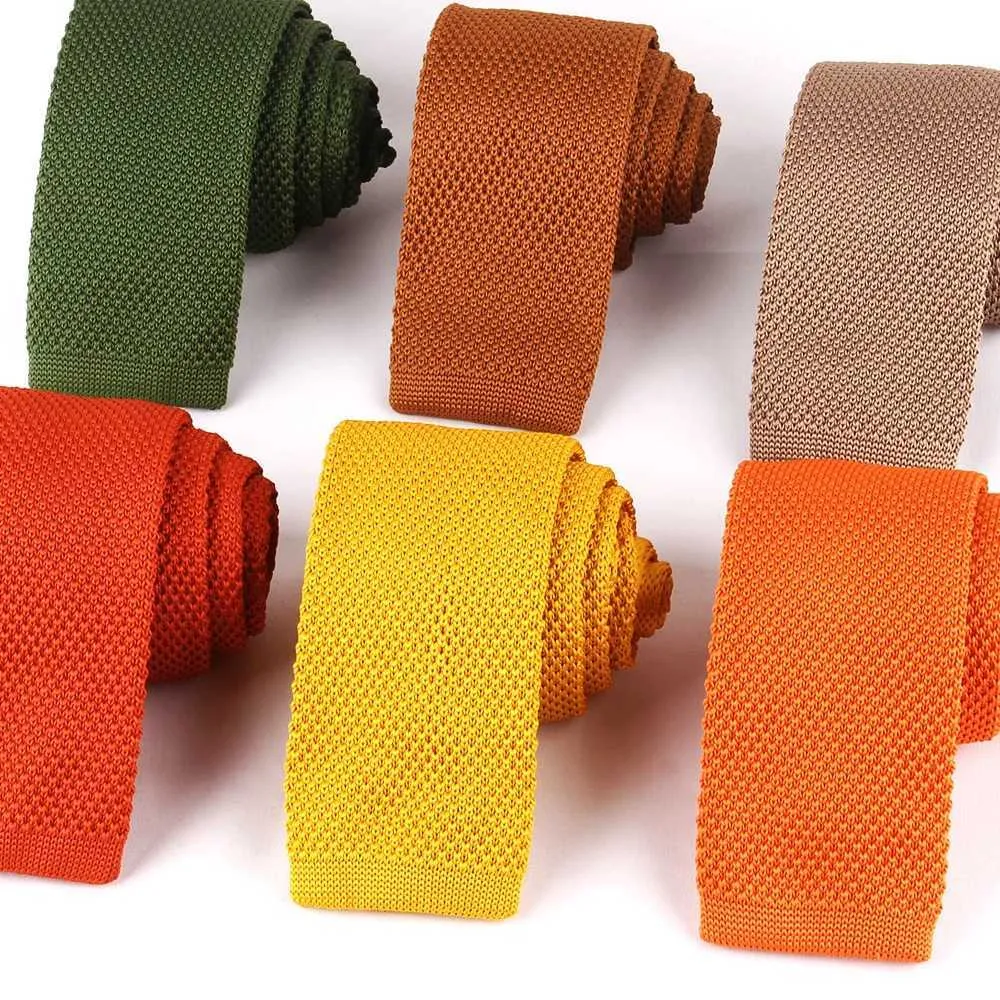 Neck Ties Solid color knitted tie womens casual tight fitting tie mens neckline wedding party orange tieC420407