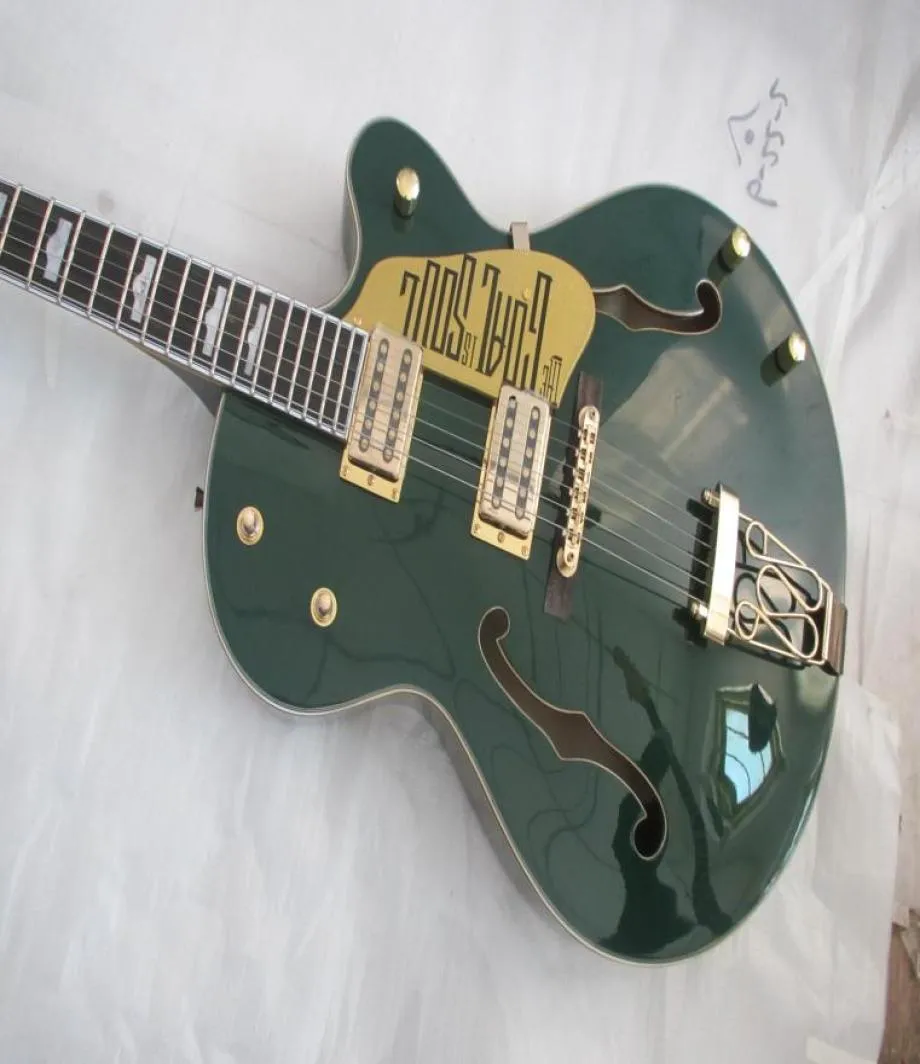 Редкий G6136i Bono Irish Falcon Soul Green Jazz Electric Guitar Hollow Body Gold Sparkle Body Bearninggoal Soul Pickguard1856945