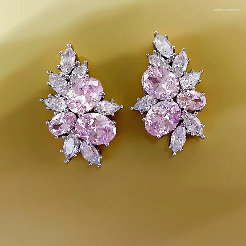 Orecchini per borchie alla moda Design dolce di fiore di diamante rosa 925 Sterling Silver GEGLE ed ELEGANTI GIOVILI DI MATURA IN GIOVAMENTO all'ingrosso