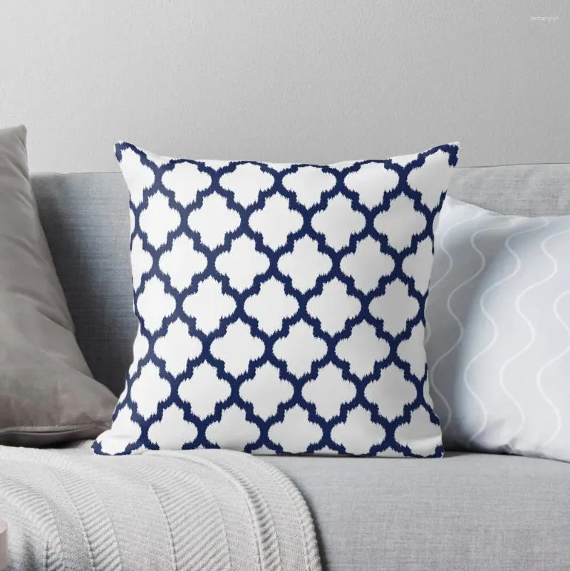 Pillow Navy Blue And White Quatrefoil Ikat Style Throw Couch Pillows