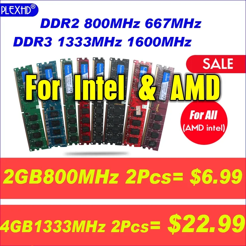 RAMSデスクトップPCメモリRAMモジュールPC3 PC2 DDR3 DDR2 1866 1600MHz 1333MHz 800MHz 667MHz 240ピンIntel AMD 8GB 4GB UDIMM