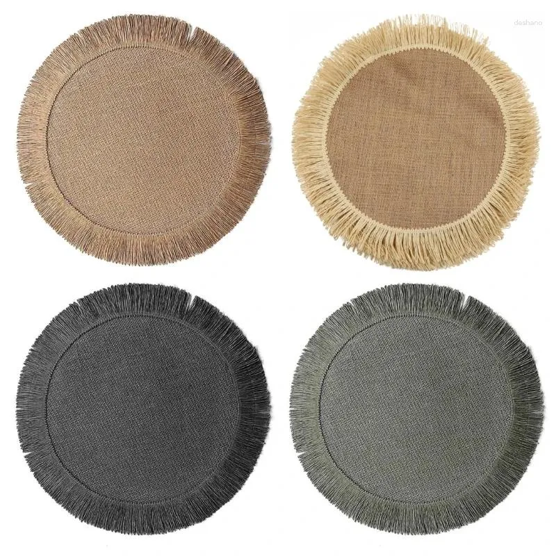 Table Mats B0KB Round Tassel Placemats Decorative Dinner Mat Western Food Placemat